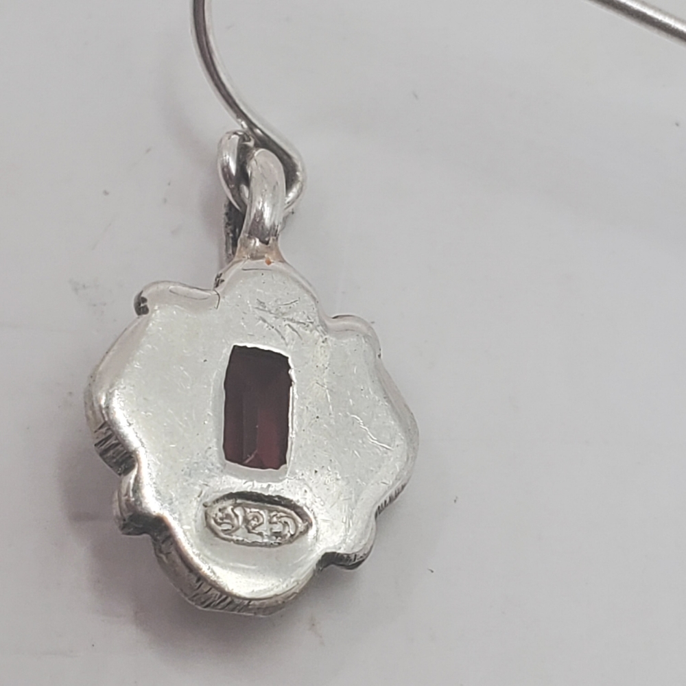 Solid Sterling Silver Genuine Garnet Dangle Earri… - image 5